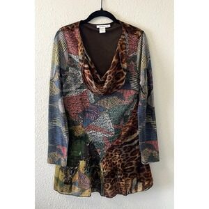 Vintage Y2K Feratelli Top Small Patchwork Art 2 Wear Boho Lagenlook Cowl Neck